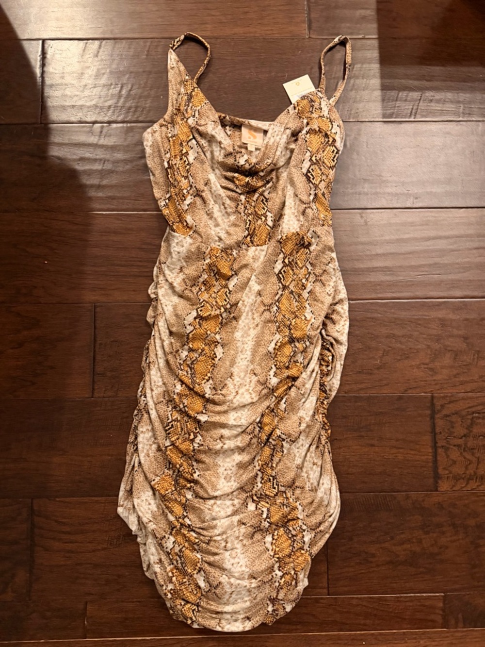 Snakeskin Print Ruched Slip Dress